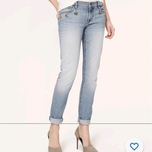 LOFT Relaxed Skinny Jeweled Denim Jeans in Horizon Blue Wash